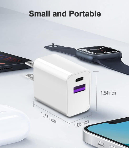 Apple Watch Series 9/8 Compatible USB C Charger Adapter, Dual Port Type C for iPhone 16, White