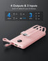 VRURC Portable Charger Power Bank, 10000mAh, 22.5W Fast Charging, Built-in USB-C Cable, Compatible with iPhone 15, Pink