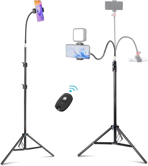 UEGOGO Phone Tripod Stand, 86" Tall Tripod with Flexible Gooseneck & Bluetooth Remote,