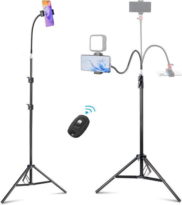UEGOGO Phone Tripod Stand, 86" Tall Tripod with Flexible Gooseneck & Bluetooth Remote,