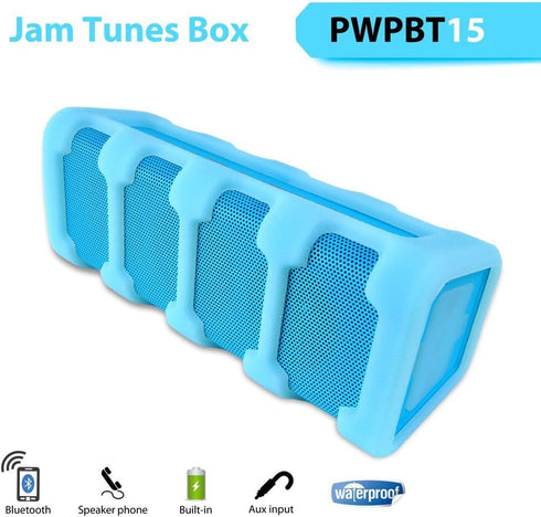 Pyle Jam Tunes Box Sports Speaker - Wireless Portable Waterproof Bluetooth Sound Stereo - Blue