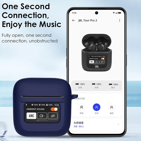 Case Cover for JBL Tour Pro 2, Dark Blue Silicone Protective Shockproof Earbuds Case with Keychain, 2023 Compatible