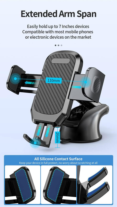 Car Phone Holder Mount for Dashboard, Universal Suction Cup Holder for iPhone Android Smartphones
