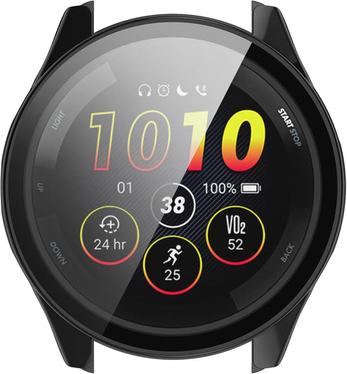 Smartwatch Full Coverage PC Protective Case with Tempered Glass for Garmin Forerunner 165/165 Music (Black)