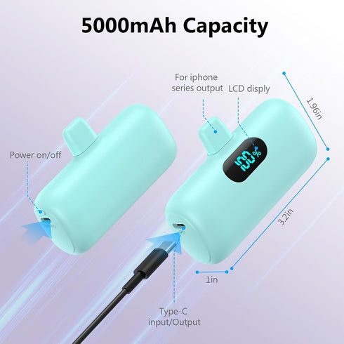 HETP iPhone,5000mAh Pack,LCD 14/14 Max/13/13 Pro/12 Pro/11/XS/XR/X/8/7/6 Mini Portable Charger for PD Fast Charging
