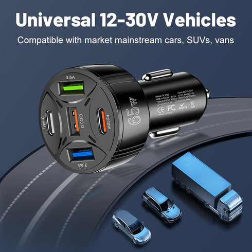 65W USB C Car Charger, PD30W & QC3.0 Fast Charging Cigarette Lighter Plug Adapter for iPhone/Android/Samsung