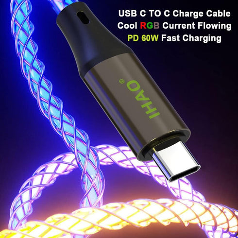 IHAO RGB USB A to Type C Fast Charging Cable, High Data Speed Light Up Colourful for All USB C Devices, 39 Inches