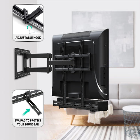 Mounting Dream Soundbar Mount, Sound Bar TV Bracket with Holes/Without Holes, Extends 3.4" to 6.1", Up to 20 LBS