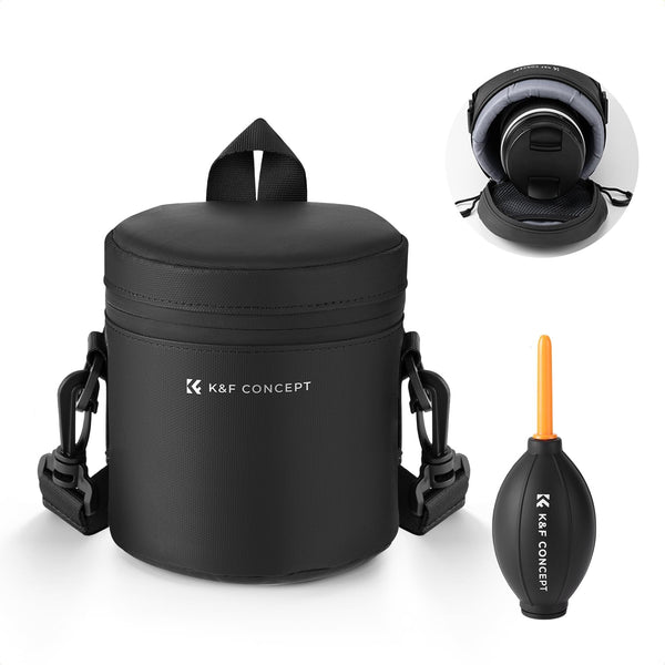 K&F CONCEPT Camera Lens Pouch Case, Waterproof Zipper Lens Protective Bag, Shockproof