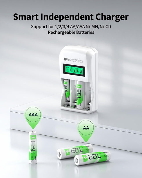 EBL 907 LCD Battery Charger Smart Individual AA AAA Rechargeable Battery Charger for Ni-MH Ni-CD Rechargeable Batteries