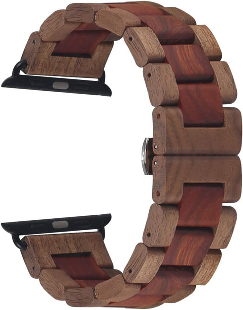 AIYIBEN 42mm 44mm 45mm 49mm 2 9 8 7 6 5 4 3(Walnut Wooden Watch Band with Stainless Steel Butterfly Buckle Compatible