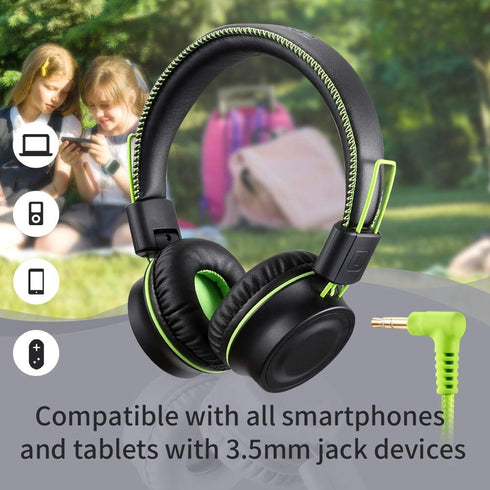 POWMEE M2 Kids Headphones Wired, Foldable Adjustable Stereo Tangle-Free, 3.5MM Jack Wire Cord On-Ear Headphone for