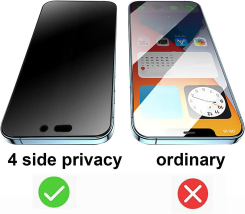 2 Pack Anti-Spy 360° Matte Tempered Glass Screen Protector for iPhone 14 Pro 6.1" - Anti-glare, 4-Sides Privacy Film.