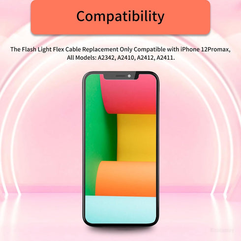 Flash Light Flex Cable Replacement for iPhone 12 Pro Max, Repair Part for Flashlight with Pre-Installed Metal Bracket