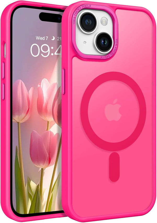 BENTOBEN iPhone 15 Plus Case, Translucent Matte Slim Shockproof Magnetic Phone Case, Compatible with MagSafe, Hot Pink,