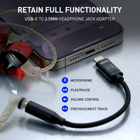 Accessport Lite USB Type C to 3.5mm Female Headphone Jack Adapter, Hi Res USB C to Aux Audio Dongle for iPhone 15