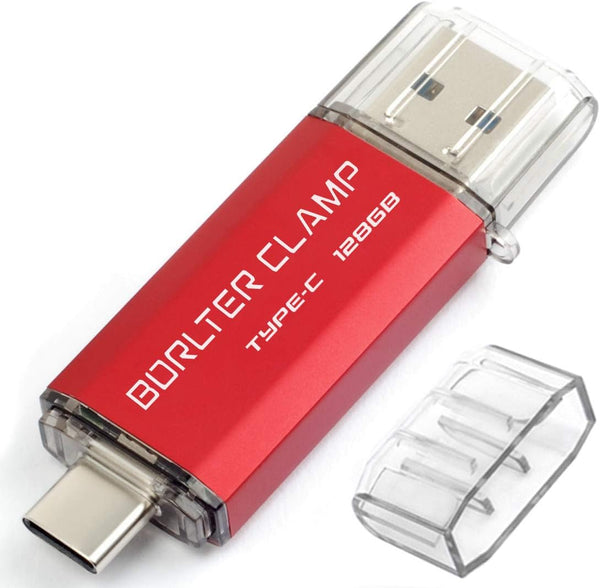 128GB USB Type-C Flash Drive 3.0 Dual Drive, BorlterClamp USB C Memory Stick for Android Smartphones - Red