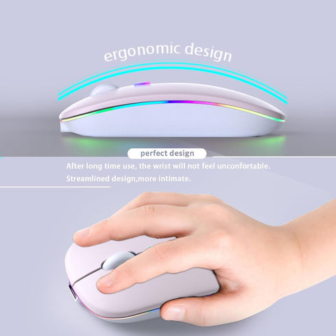 Wireless Bluetooth Mouse, Rechargeable LED Dual Mode Mouse (Bluetooth 5.2 and USB Receiver) for Laptop/Desktop