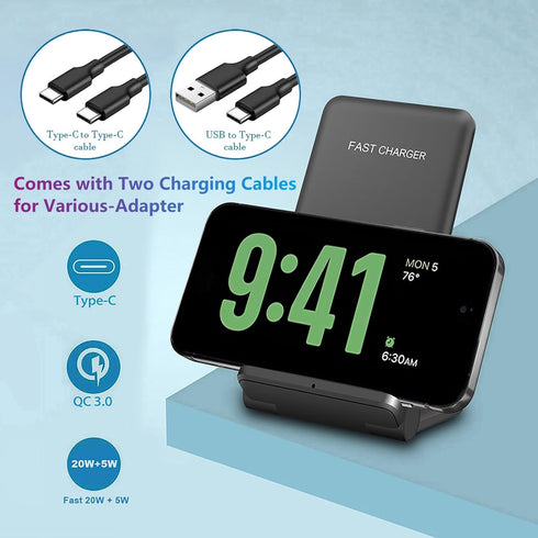 2 in 1 Wireless Charger, Foldable 20W Fast Charging Stand for iPhone 15/14/13/12/X and AirPods, Dual Phone Station