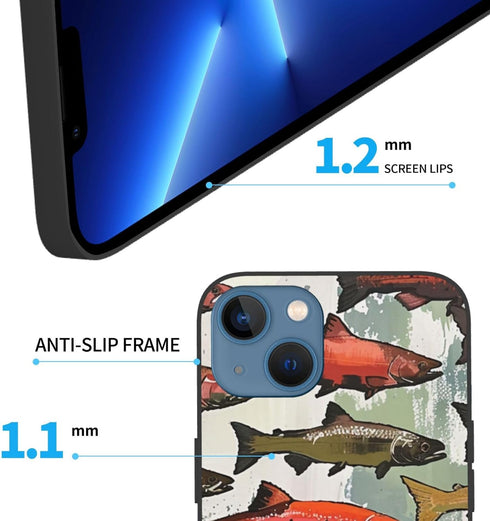 EMPYRI 13 6.1 Inch Salmon Printed Case for iPhone Cases Shockproof Phone Case Cover Not Yellowing Anti-Fingerprint