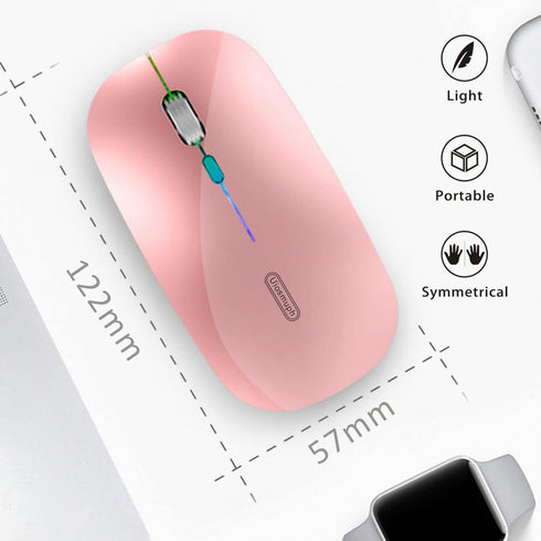 Uiosmuph LED Wireless Mouse, G12 Slim Rechargeable Silent 2.4G Optical Mice with USB Receiver (Rose Gold)