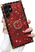 A13 for Samsung Galaxy A13 5G Bling Case,Luxury Bling Glitter Sparkle Cute Gold Square Corner Soft Trunk Cover with Finger Ring Grip Kickstand Phone Skin,Red