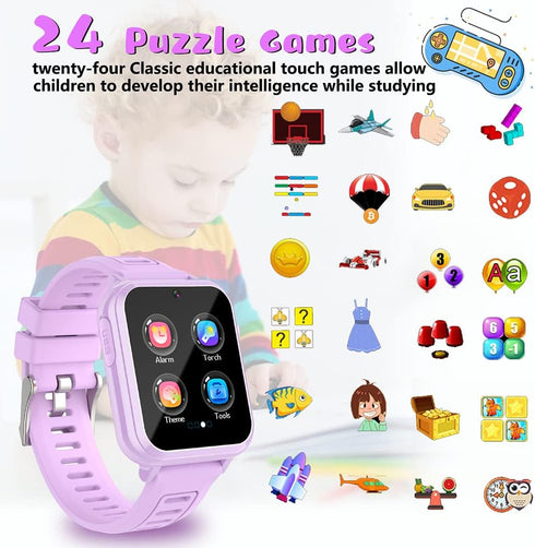 Retysaz Kids Smart Watch, 24 Game Fashion Smartwatches for Children 3-14, Great Gifts for Girls Boys (Purple)