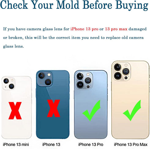 3 Pcs Camera Lens Glass Replacement for iPhone 13 Pro Max,13 Pro Max Back Rear Camera Lens Replacement Kit with Pre-Installed Adhesive, Back Glass Camera Lens,Repair Tool Set