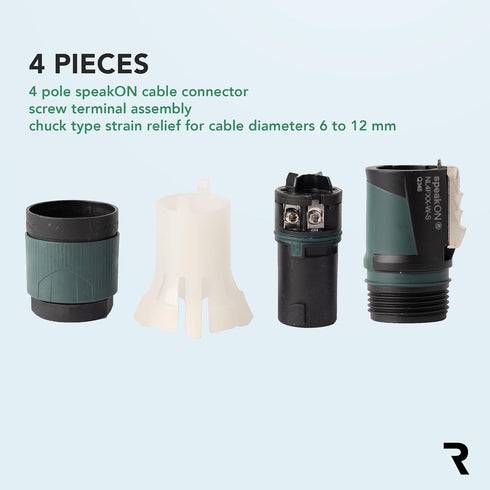 Neutrik NL4FXX-W-S (4pk) 4-Pole speakON Cable Connector, Green Bushing Screw Terminal Assembly