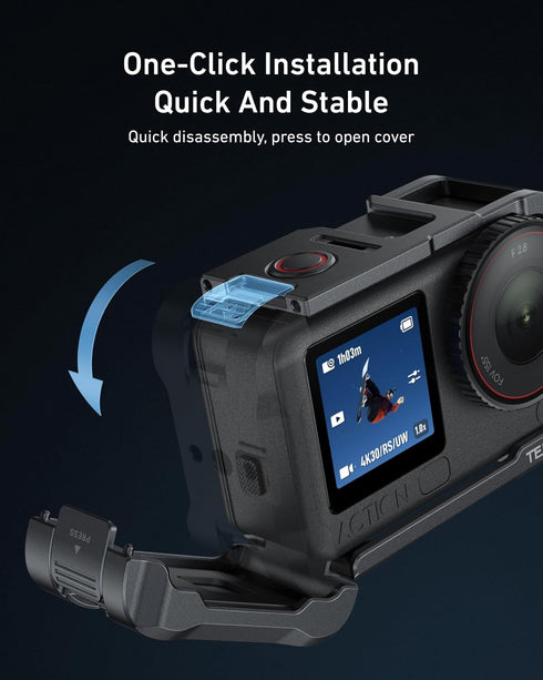 TELESIN 6 1/4" Aluminum Alloy Protective Frame Case for DJI Osmo Action Camera, Quick-Release Metal Rabbit Cage