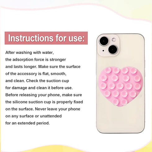 Vilbocr Heart-Shaped Silicone Phone Sticky Grip - Adhesive Back Phone Holder for iPhone & Android, Selfie Mirror Mount