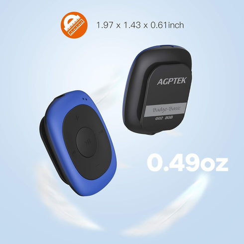 AGPTEK G02 8GB MP3 Clip Player with FM Shuffle, Portable Music Player with Sweatproof Silicone Case for Sports, Blue