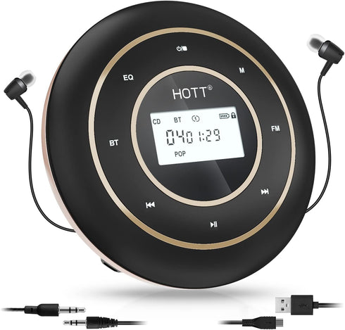 HOTT C105 CD Player Portable Anti-Shock Personal Portable CD Player with Headphones USB