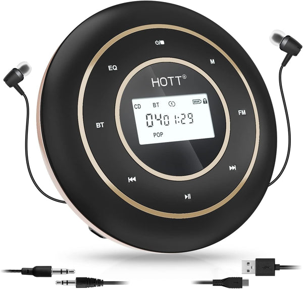 HOTT C105 CD Player Portable Anti-Shock Personal Portable CD Player with Headphones USB
