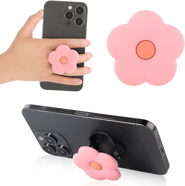 Daisy Flower Phone Grip Holder, Collapsible Silicone Phone Grip, Cute 2D Back Holder for Smartphone Tablet, Pink