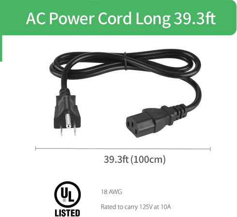 2-Pack Replacement AC Power Cord, 3.28 feet (1 meter) 3 Prong 18 AWG for Printer, PC, Monitor Power Supply