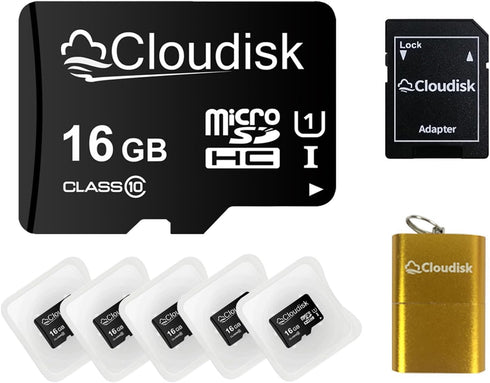 Cloudisk Pack of 5 Micro SD Card 16GB Flash Memory Card Micro SDHC