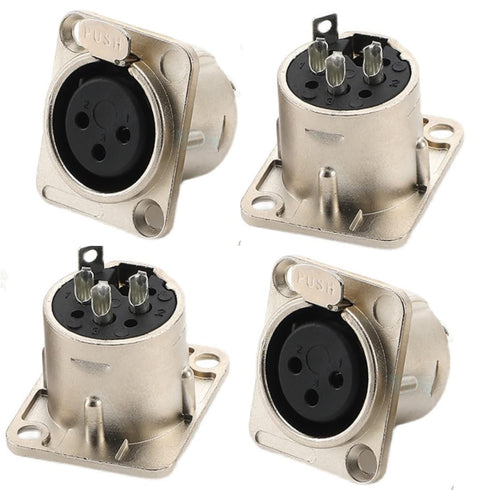 XLR Female Jack 3 Pin Panel Mount, 8 Pcs Audio Speaker Microphone Connector with Silver Metal Housing