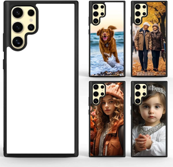 Samsung Galaxy S24 Ultra 5PCS Phone Case - Soft Anti-Slip Rubber & Printable Aluminum, Slim Fit, Custom DIY, Black.