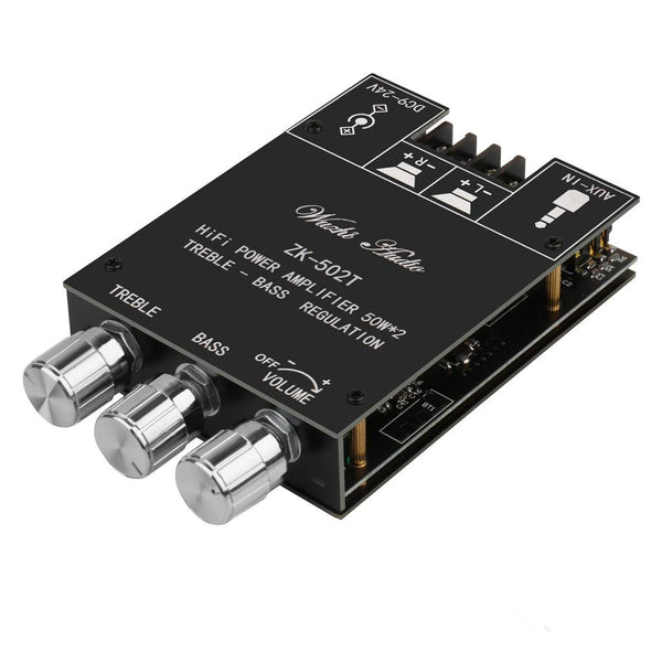 ZK-502T Bluetooth 5.0 Power Amp Audio Amplifiers Board, 2.0 Channel 50W+50W Mini Stereo Amplifier Module with Treble