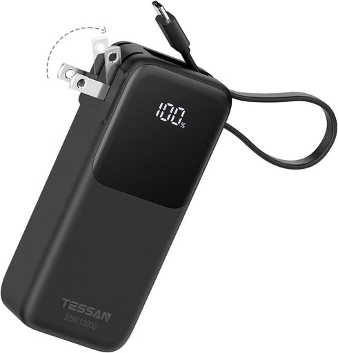 TESSAN Portable Charger Power Bank 10000mAh, 30W USB C Battery Pack Built in