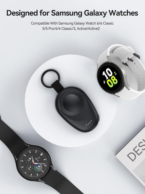 Samsung Watch Charger, 1400mAh Portable Wireless Power Bank, Fast Charging Magnetic Travel Car Keychain for Galaxy Watch