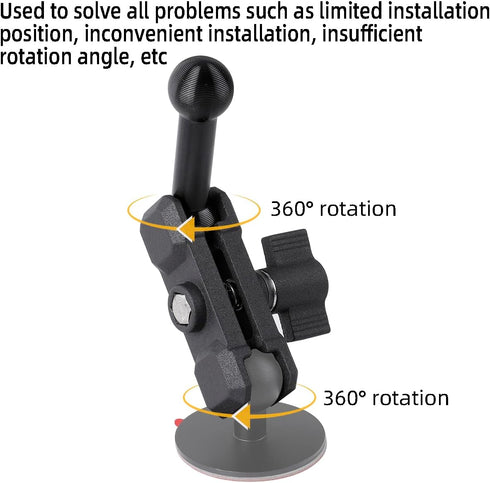 Aluminum 17mm Ball Mount Extension Adapter, 360° Rotation Rod for Car Air Vent Dashboard Phone Holder