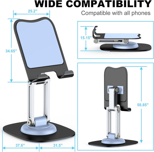 Cell Phone Stand, Fully Adjustable Foldable Desktop Holder, 360 Degree Rotating for iPhone 15 14 13 12 Pro, Blue