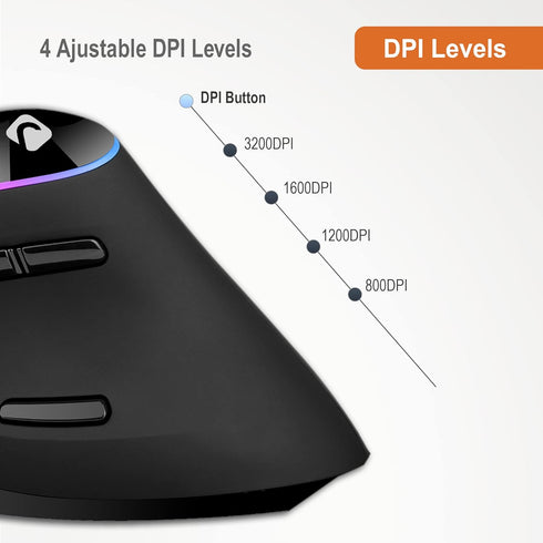 J-Tech Digital Ergonomic Mouse with Wireless Connection, Removable Palm Rest, Thumb Buttons, Rechargeable Battery, 800