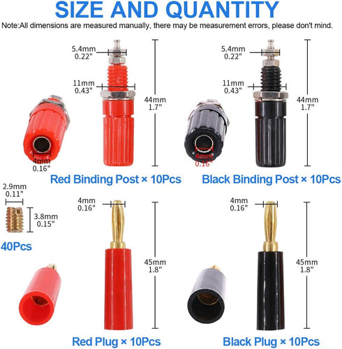 Glarks 40pcs Black and Red 4mm Banana Speaker Wire Cable Screw Plugs with Amplifier Connectors
