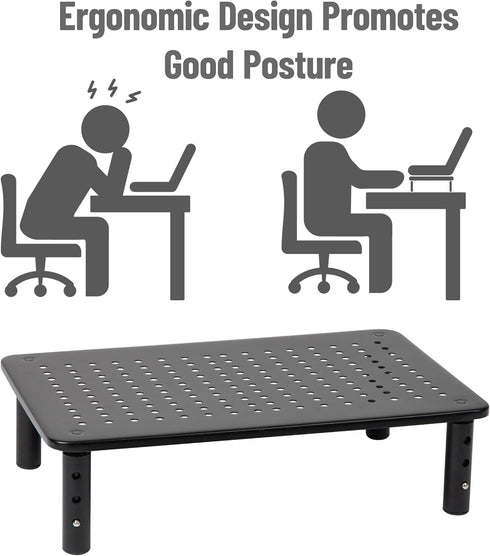 14.5"L 9.25"W 5.5"H, Mind Reader Monitor Stand, Height Adjustable, Ventilated Laptop Riser, Office, Metal, x x Black