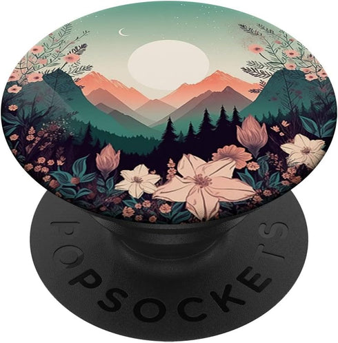 Boho Chic Floral Moon Mountain Forest Nature Cute Pastel PopSockets Standard PopGrip