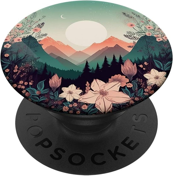 Boho Chic Floral Moon Mountain Forest Nature Cute Pastel PopSockets Standard PopGrip