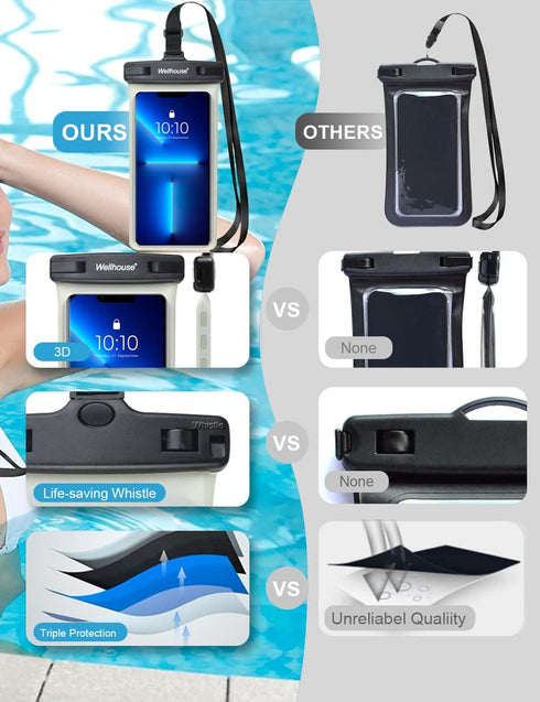 wellhouse Waterproof Phone Pouch, Case for iPhone 15 14 13 12 Pro Max, IPX8 3D Cellphone Dry Bag Beach Essentials -